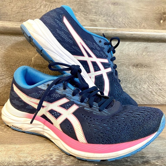 Asics Women Gel-Excite 7 Running Shoes Amplifoam LaceUp Blue/White/Pink 1012A875 - Picture 2 of 12